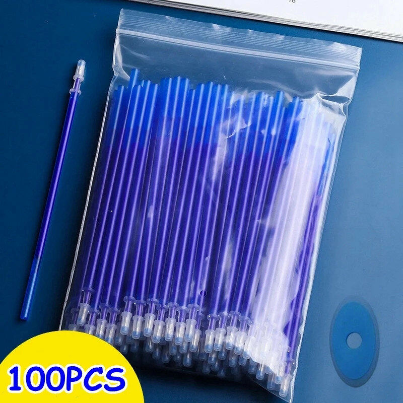 100Pcs/Set 0.5mm Gel Pen Erasable Pen Refill Rod Set  Blue Black Ink Shool Washable Handle Writing Stationery Supplies