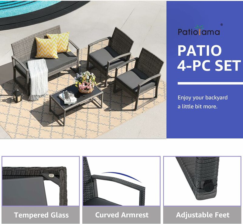 4 stücke Terrassen möbel Set, Outdoor Wicker Gespräch Set, Terrasse Rattan Stuhl Set, moderne Bistro Set mit Couch tisch