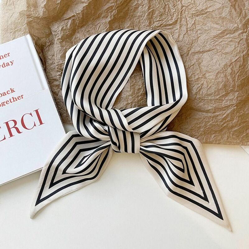 Nordic Stripe Minimalist Style Small Long Scarf for Women Silk Scarf Simple Elegant Ribbon Headband Female Shawl Accessories