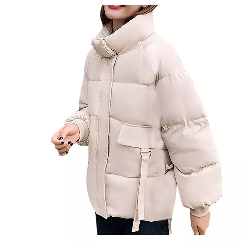 女性用ジッパー付きジャケット,ショートコットン,スタンドカラー,冬,新品,2023