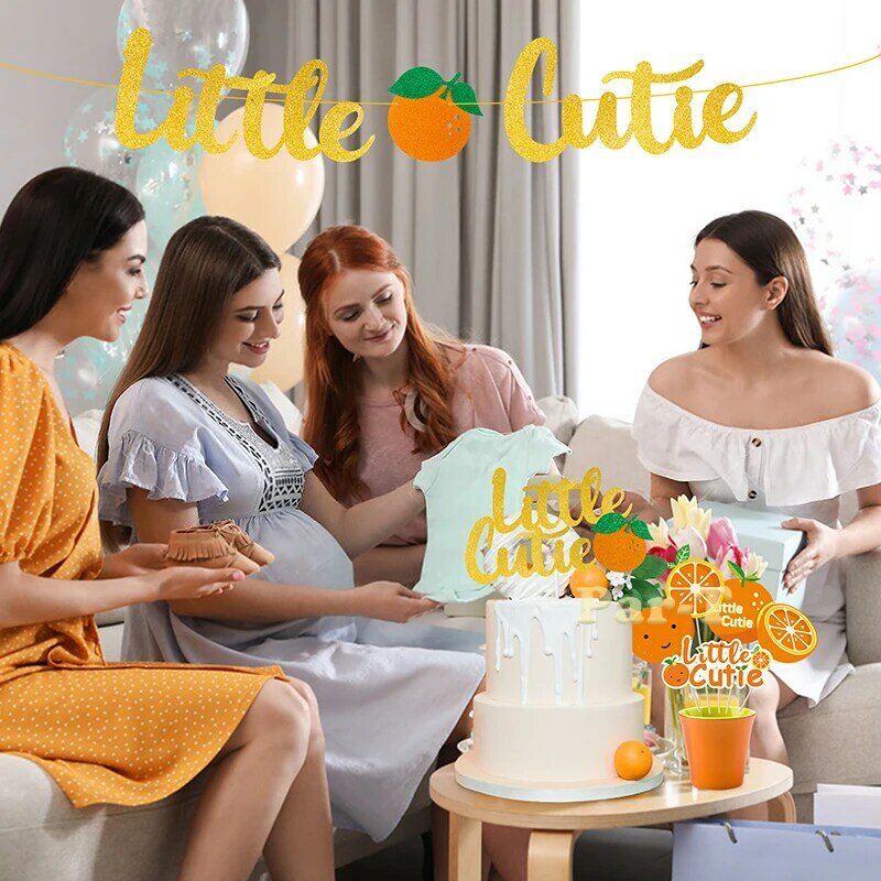 Little Cutie-decoraciones para fiesta de Baby Shower, pancarta de fondo de dibujos animados de frutas para niños, Decoración de Pastel giratorio en espiral de techo naranja