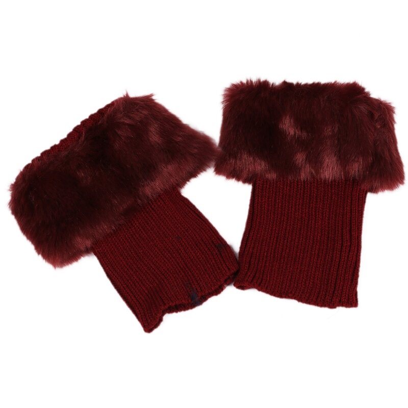Guêtres courtes pour temps froid, chaussettes chauffantes en tricot avec bordure en peluche pour femmes