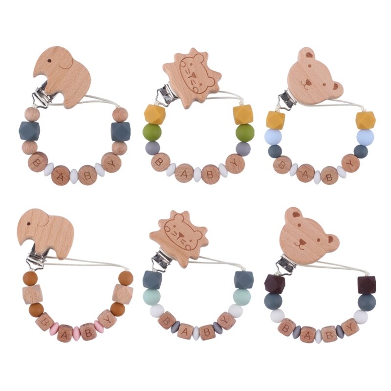 Cartoon Bear Baby Pacifier Clip Silicone Pacifiers Holder Chain Teething Toy G99C