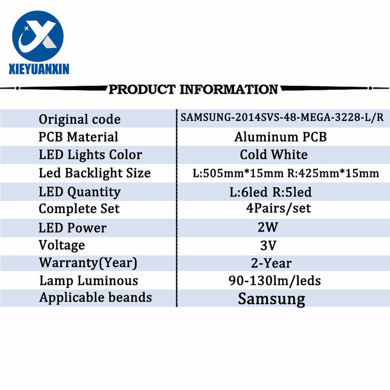3V LED Backlight สำหรับ Samsung 48นิ้ว2014SVS-48-MEGA-3228-L 4คู่/เซ็ต TV Led Backlight Strip UA48H4288 UN48h4203