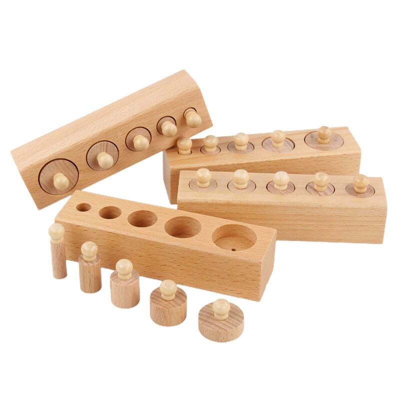 4x Montessori Knobbed Cylinders Early Development Problem Solving Coordination Cylinder Ladder Blocks for Preschool Toys Kids