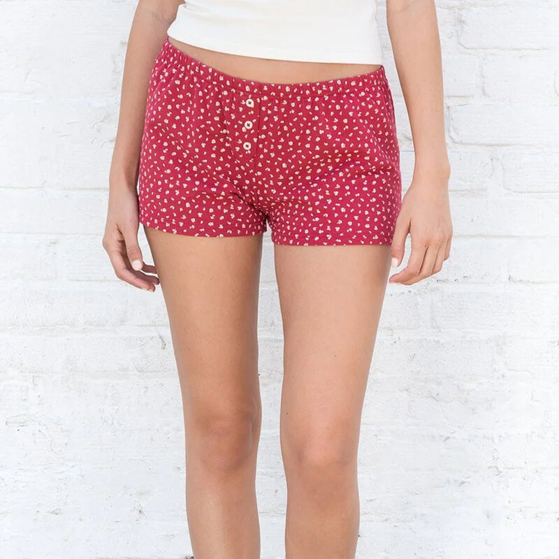 Pantalones cortos de pijama para mujer, Shorts con estampado Floral de cintura baja, Estilo Vintage años 90, Y2K, 2024