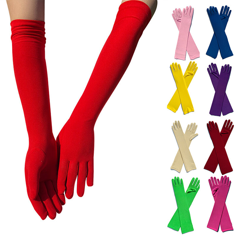 Guanti da dito lunghi elasticizzati con protezione solare a 15 colori guanti da gomito in Costume da ballo per donna in seta di latte glamour
