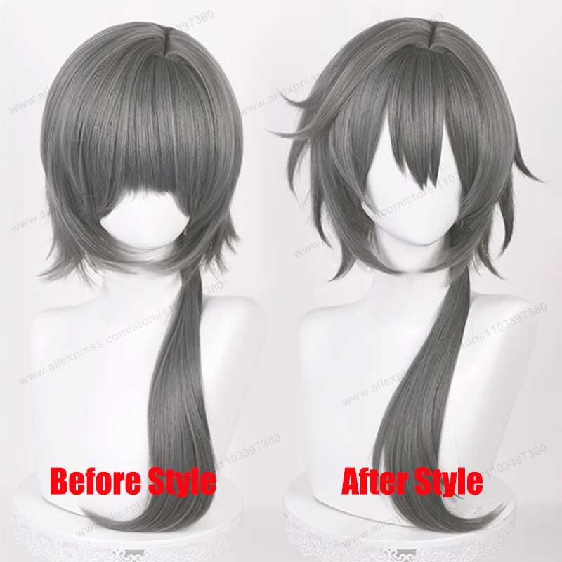 Game ES Crazy:B Shiina ditempat Wig Cosplay 60cm rambut abu-abu Wig sintetis tahan panas Anime + topi Wig