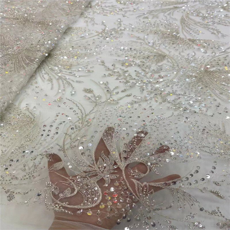Сетчатое свадебное платье ручной работы из бисера кружевная ткань с вышивкой модная трубка