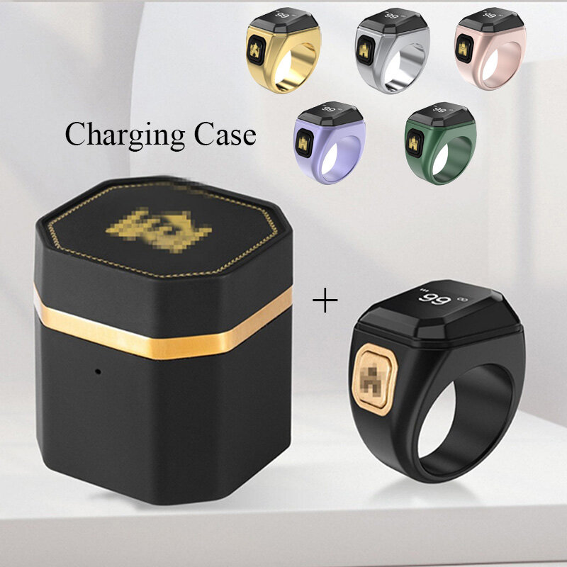 Iqibla cincin Zikr cerdas dengan baterai, cincin perhiasan Digital paduan aluminium dengan fitur pengisian daya baterai dan pengingat getaran, cincin menghitung dukungan aplikasi