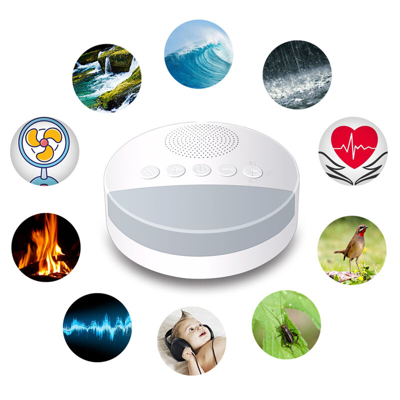 White Noise Machine Portable Reusable Rechargeable Memory Function DC 5V Baby Adult Travelling Sleeping Player