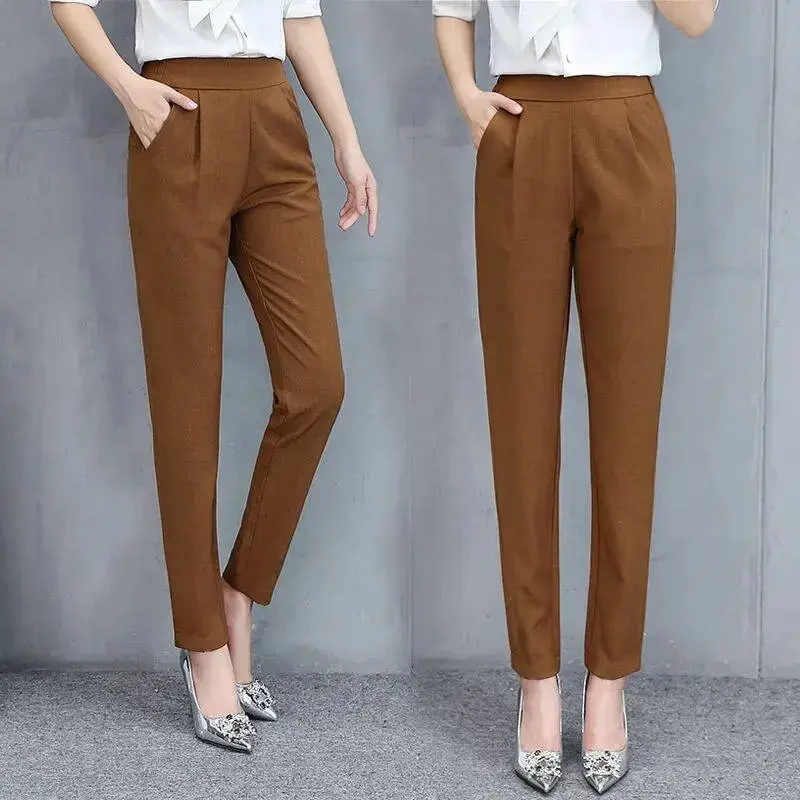 Grund Einfarbig Elastische Taille Harem Hosen Frauen Casual Frühling Ankle-Länge Hosen Große Größe Koreanische Dünne Arbeit Hosen weibliche