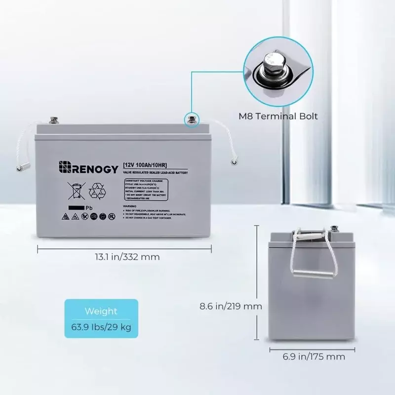 Renogy-Batterie 12 V 100Ah, taux d'auto-décharge 3%, courant de décharge max 1100A, appareils de charge sûrs pour montres