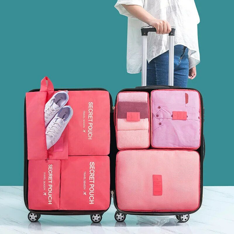Juego de bolsas de almacenamiento de viaje para ropa, organizador de armario, Maleta, bolsa de cubo de embalaje multifunción Unisex, Kit de viaje, 6 piezas