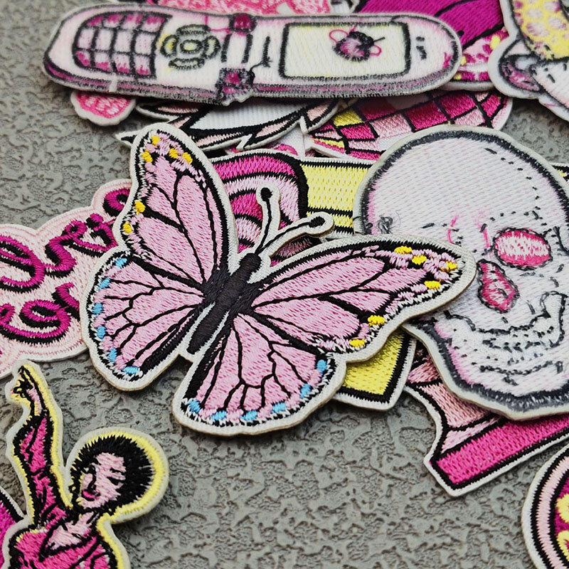 Disco Embroidery Patch DIY Cloth Sticker Pink Supercar High Heels Badges Fusible Iron on Patches Accessories for Clothes Bag Hat