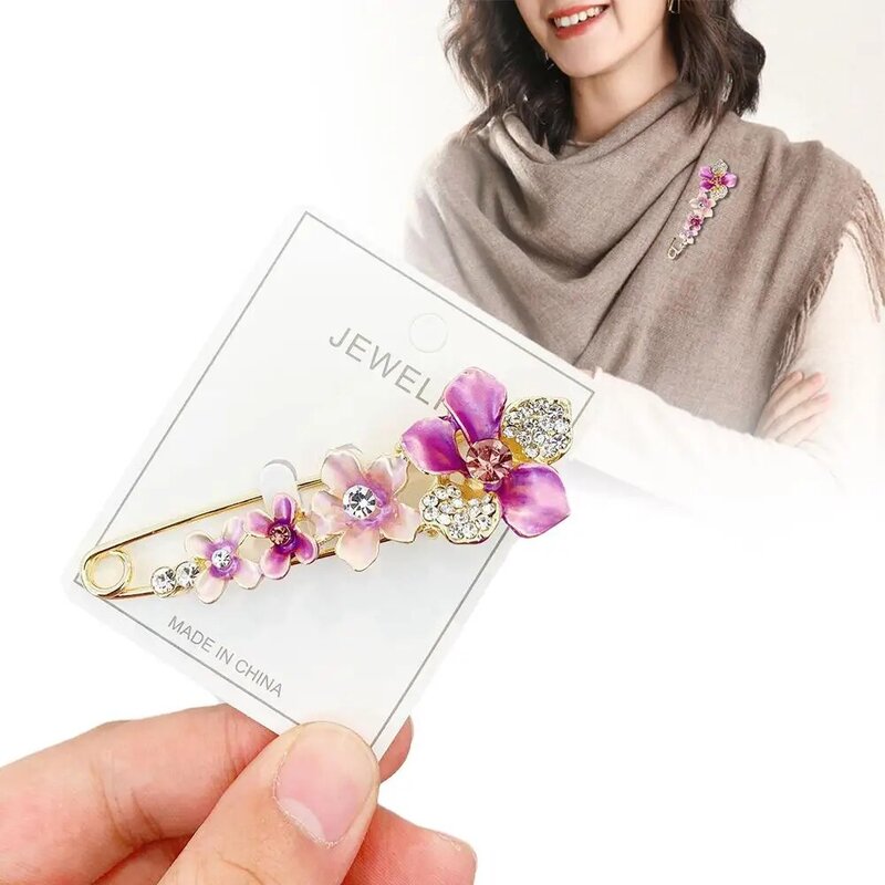 Versatile Shawl Flower Brooch Fashion Elegant Shiny Pin Crystal Dress Shawl Lapel Scarf Fastener Jewelry Cloak Accessory Cl B5T0