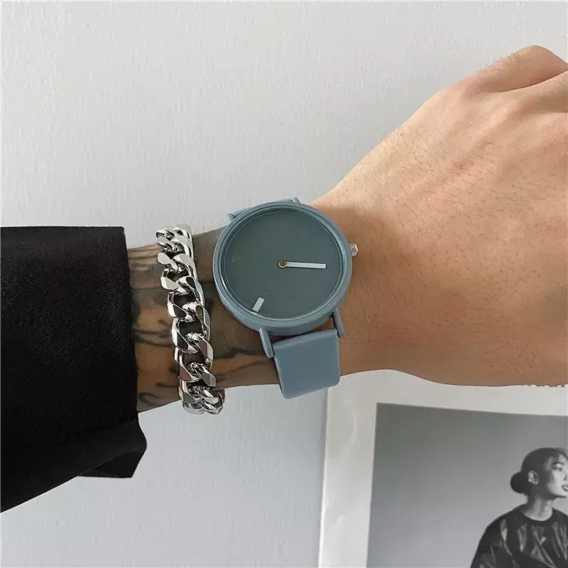 Jam tangan pria dan wanita, arloji desain minimalis Jepang tanpa konsep, Trendi Unik tahan air, kreatif