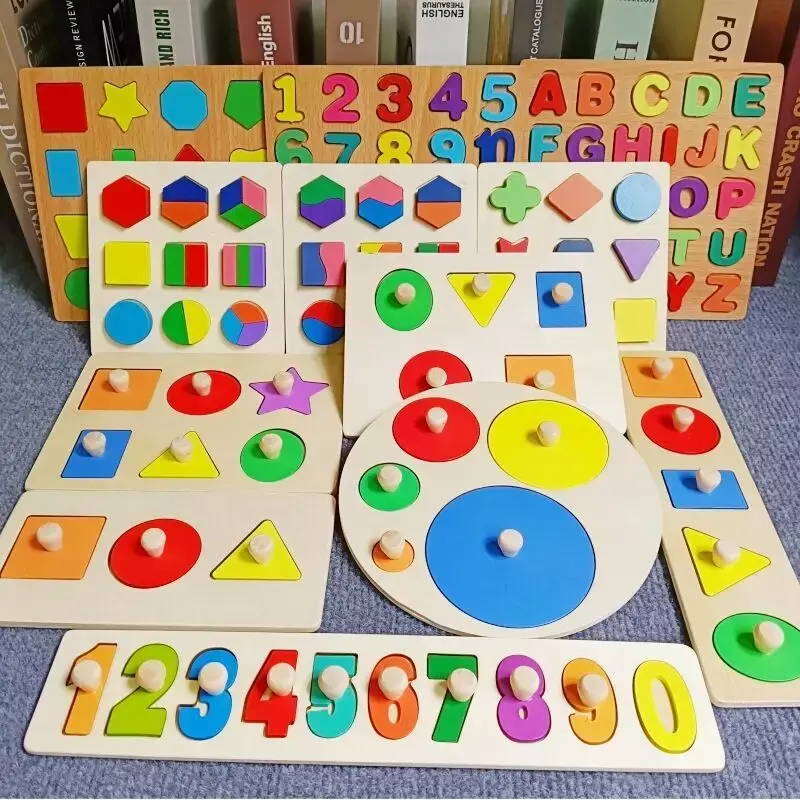 Mainan Puzzle Montessori, mainan Puzzle kayu untuk bayi usia 1 2 3 tahun, bentuk huruf cocok untuk permainan edukasi Dini