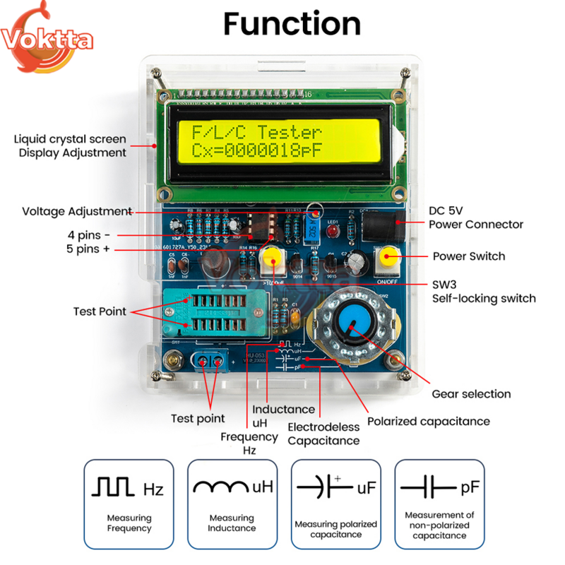저항 커패시턴스 계량기 테스터, 다기능 측정 전자 DIY 키트, 디지털 주파수 계량기, DC5V 트랜지스터 테스터