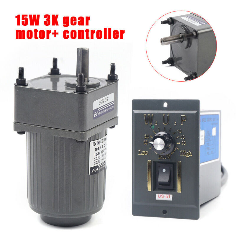 110V 15W Gear Motors Electric Variable Speed Controller 1:10 125RPM Torque Large
