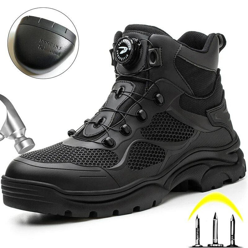Rotating Button Safety Shoes Men Work Sneakers Indestructible Shoes Puncture-Proof Protective Shoes Work Boots Steel Toe