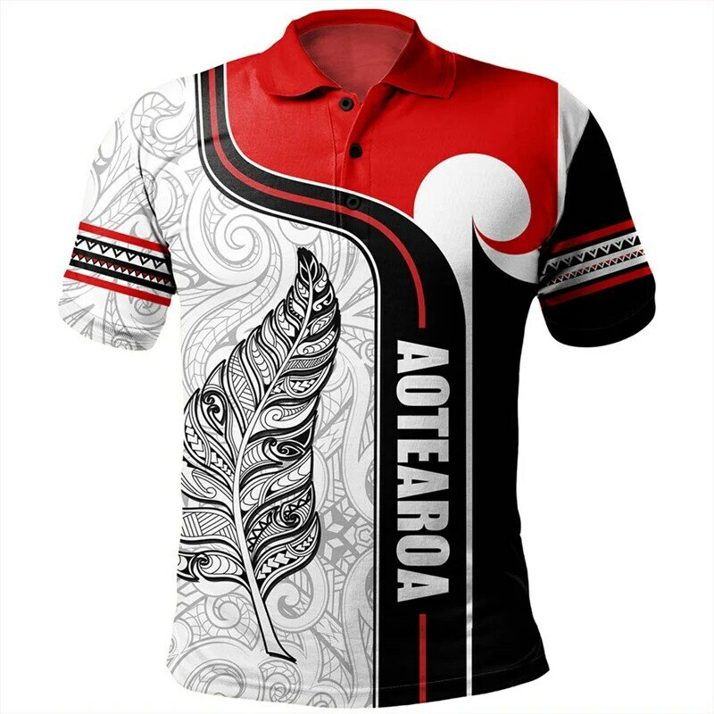 Polo con patrón maorí de Nueva Zelanda para hombre, camiseta con botones, estampado 3D, Aotearoa, Tonga, Tops de manga corta de gran tamaño