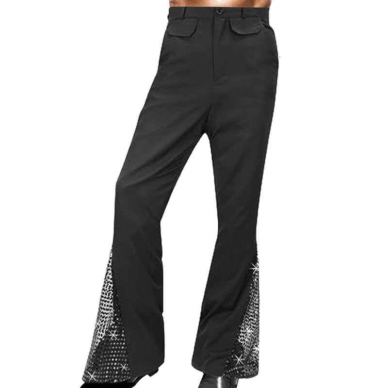 Carnival Mens 70s Boys Classic Casual Retro Sequins Flare Hippie Pants Sequins Vintage Disco Party Night Club Costume