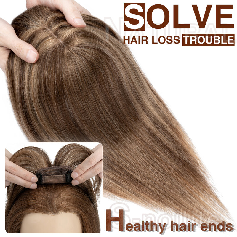 S-noilte-女性用シルクベースの人間の髪の毛のかつら,7x13cm,髪の毛100% ナチュラル,クリップ付き,偽の髪