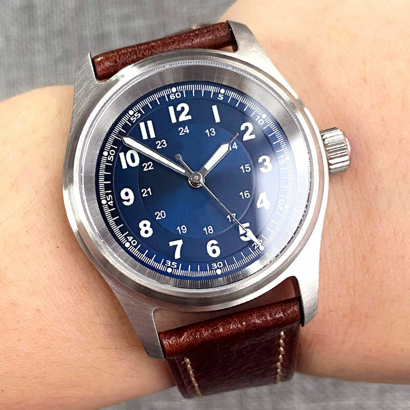 Tandorio 316L aço impermeável 20bar automático masculino relógios piloto azul relógio de pulso NH35 PT5000 campo 36mm Saat Erkek Otomotik