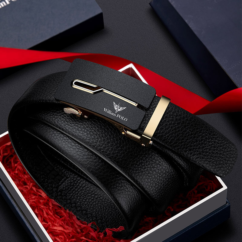 Cinturón de negocios de cuero genuino para hombres, cinturón de moda con hebilla automática, personalizado, de gama alta