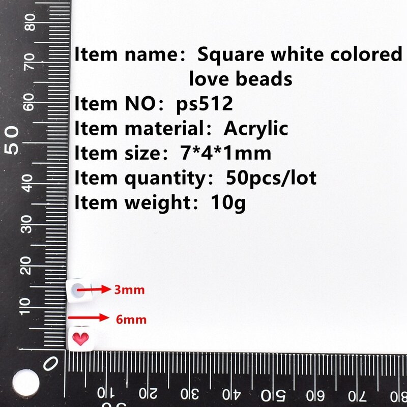 DIY 아크릴 문자 비즈, 사각형 흰색, 보석 제작용 러브 비즈, 로트당 50 개, 6*6*3mm