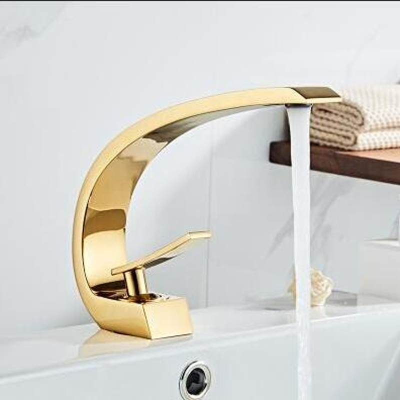 Bakicth ซิงค์ห้องน้ำก๊อกน้ำทองเหลืองอ่างล่างหน้าก๊อกน้ำเดี่ยวร้อนและเย็น Waterfall Modern Elegant Mixer