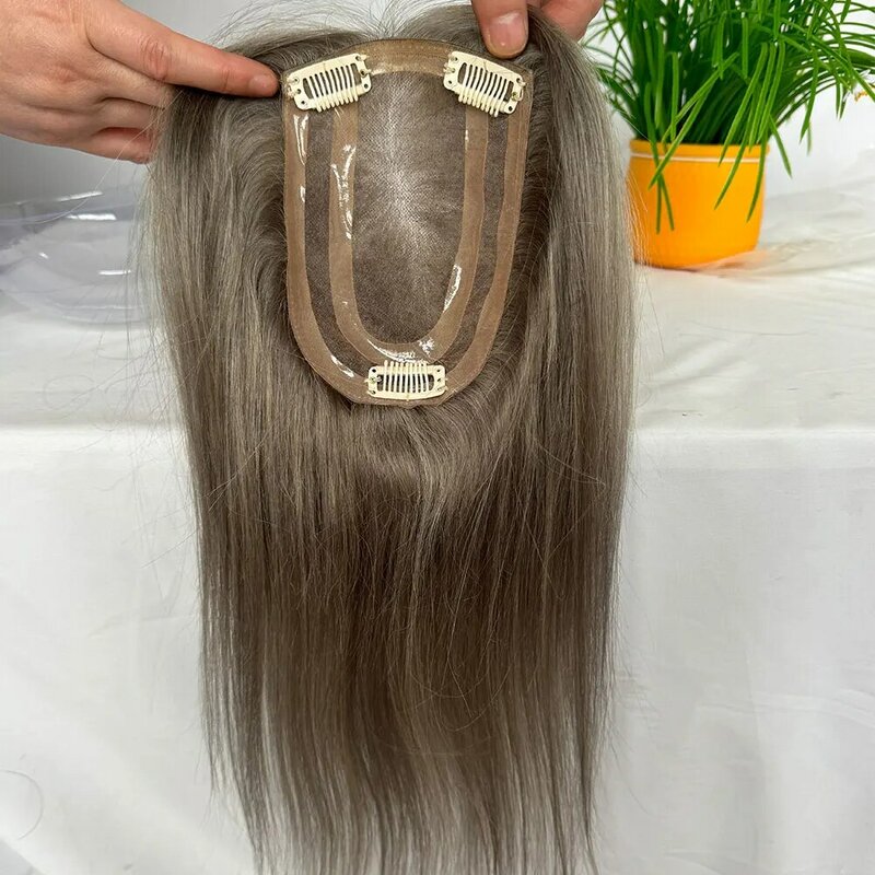 Женские серые накладные волосы, настоящие человеческие волосы, 12 дюймов, накладные волосы для тонких волос, 4x6, накладные волосы, парики на зажиме, накладные волосы