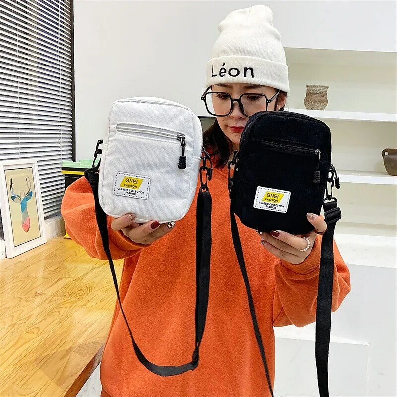 Winnie Leinwand Frauen Umhängetasche Trend kleine Schulter Handtasche koreanische Student Telefon Tasche einfache Shopper Reiß verschluss Geldbörse