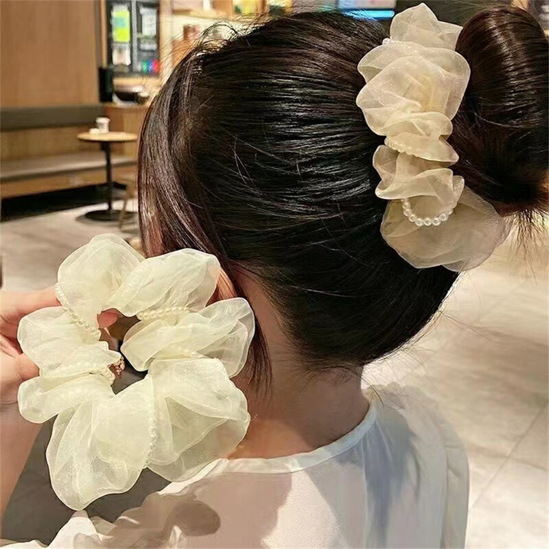 Cincin usus besar, Organza mutiara temperamen versi Korea tali kepala jala mutiara wanita cincin rambut aksesoris rambut