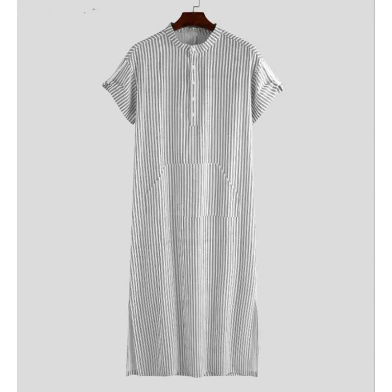 2023 Plus Size moda musulmana Arabia Dubai abito a maniche corte a righe larghe camicia araba caftano per uomo abbigliamento uomo musulmano 5XL
