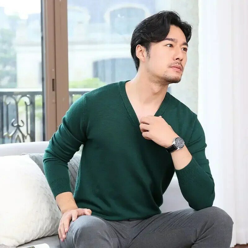V Neck Business Plain Knitted Sweaters for Men Solid Color Man Clothes Pullovers No Hoodie Clothing Japanese Harajuku Fashion A