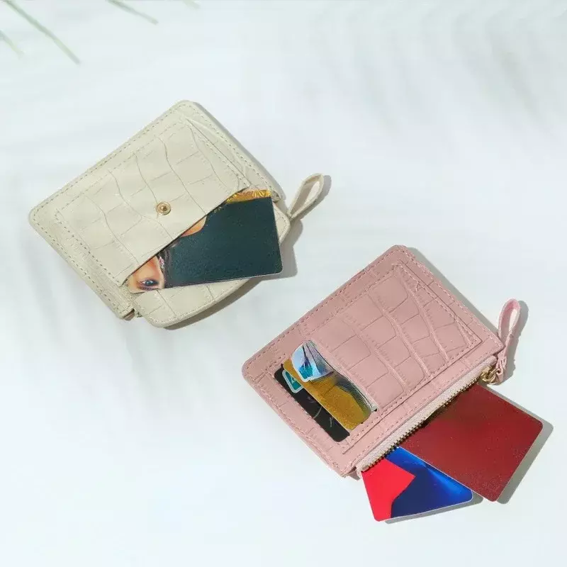 Cartera pequeña de cuero PU para mujer, monedero Simple de Color sólido con múltiples tarjetas, monedero con cremallera, bolsos para tarjetas de crédito