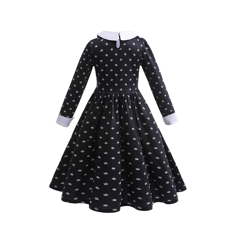 Черное платье в горошек для косплея, Хэллоуина, Женский костюм с длинным рукавом, одежда ведьмы, детский день рождения, сюрприз