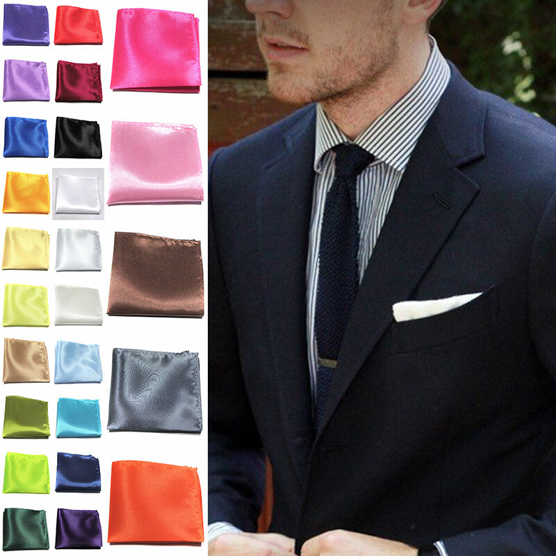 Solid Color Handkerchief Pocket Square Vintage Polyester Men Towel Hanky For Business Wedding Banquet Party Suit Accessories