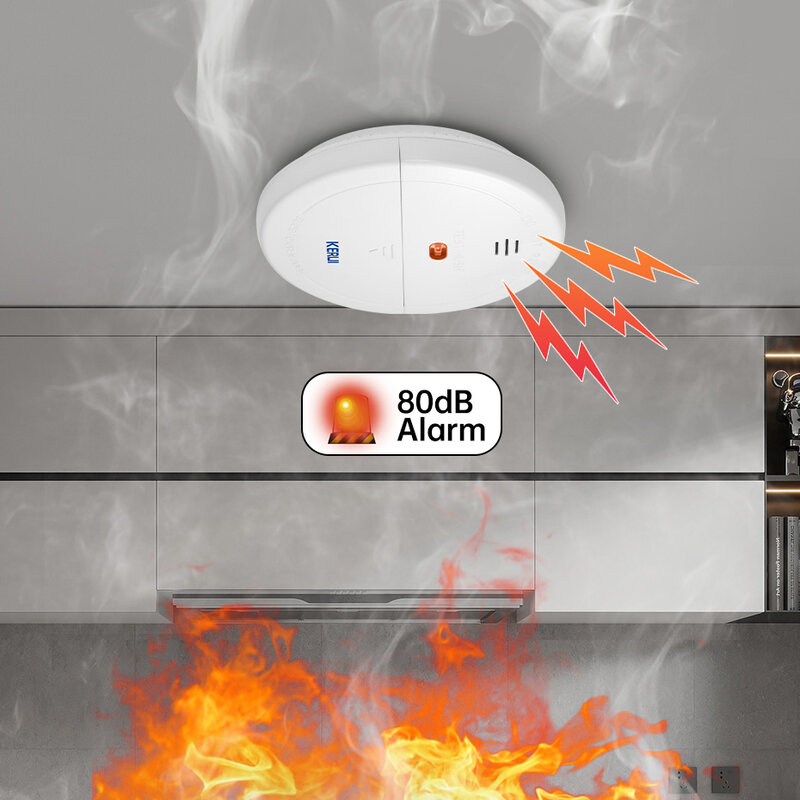 KERUI 433MHZ Home Kitchen ความปลอดภัยไร้สายเครื่องตรวจจับควันไฟเซ็นเซอร์สำหรับ W181 W204 W184ระบบเตือนภัย GSM Wifi