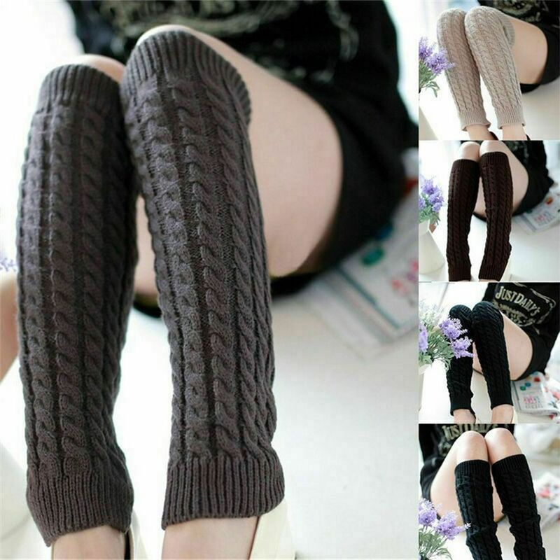 Womens Winter Warm Knitted Leg Socks Ribben Long Crochet Cable Warmers Leg Sock Ladies Thermal Leggings Boot Cover Calf Sleeve