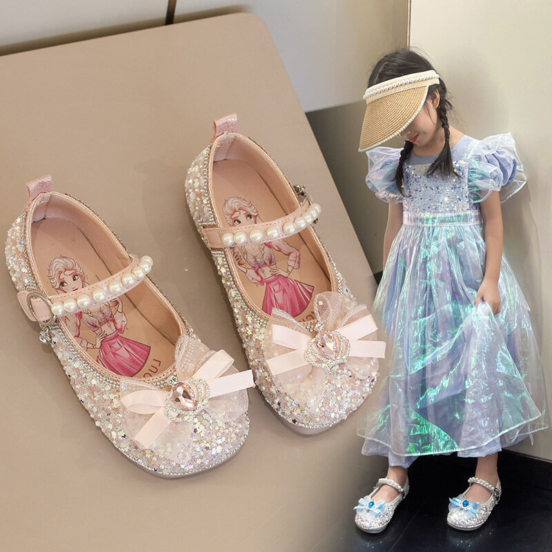 Модная детская кожаная обувь, модная детская обувь, туфли для принцессы с бриллиантами и бантом, обувь Мэри Джейн, модная детская обувь
