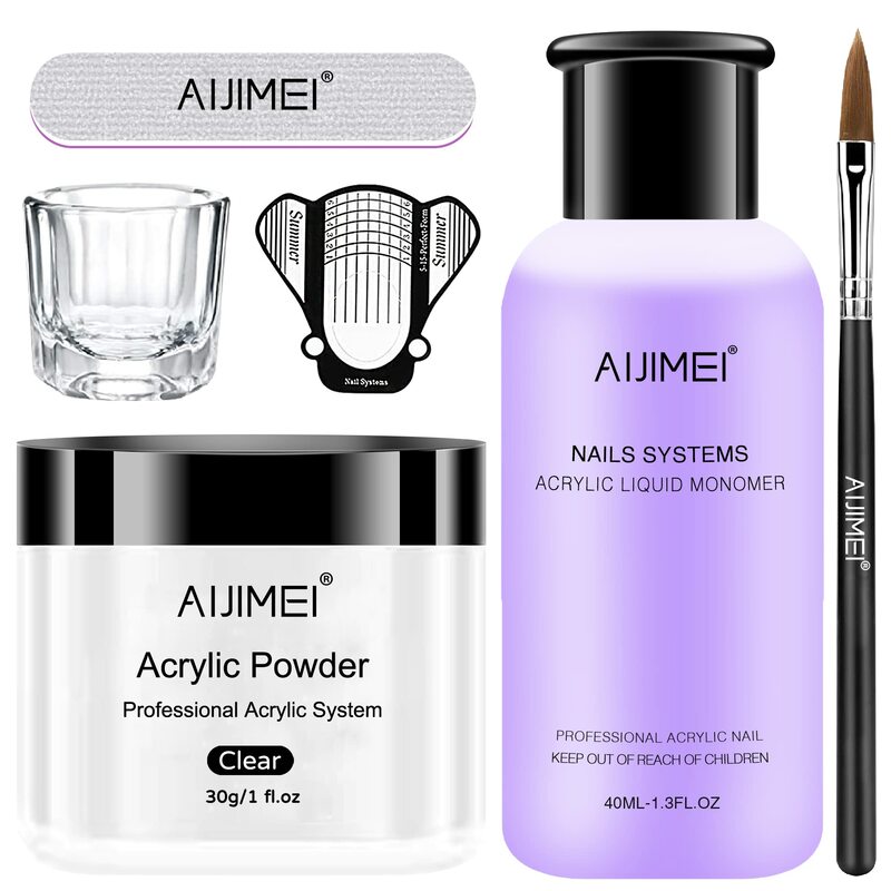AIJIMEI Acrylic Powder Acrylic Nail Kit with Professional Liquid Monomer Clear Acrylic Nail Tools Set Nail Extension Acrylic Nai