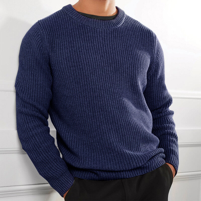 2023 Autumn Winter New Men's Sweater European American Casual Solid Color Top Knitted Round Neck Thickened Pullover Black White
