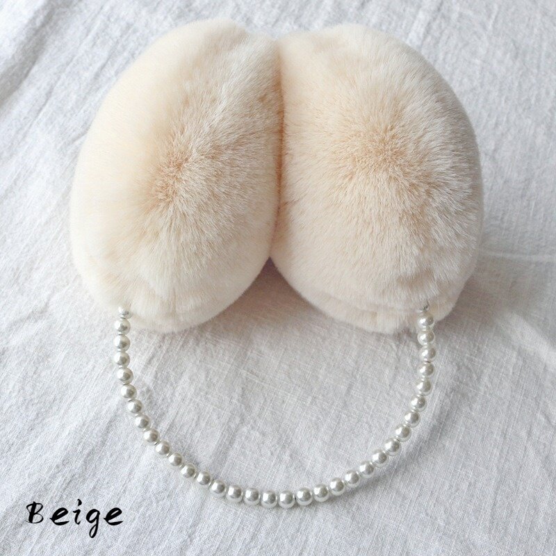 Thickened Earmuffs Cute Girl Party Style Headdress Winter Fluffy Plush Imitation Pearl Beaded Headband