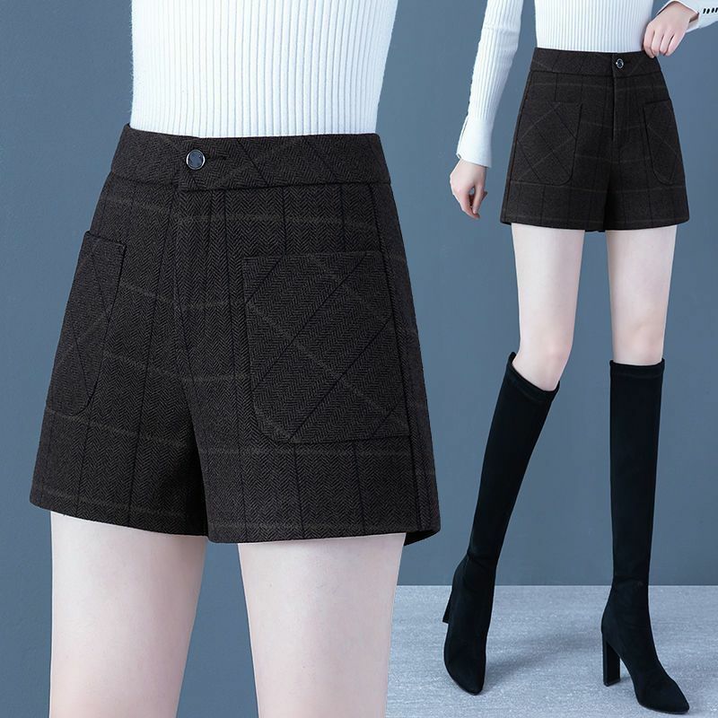 2024 New Plaid Fashion Shorts All-match pantaloncini Casual tinta unita donna a-line vita alta Slim Short Ladies Bottom T518