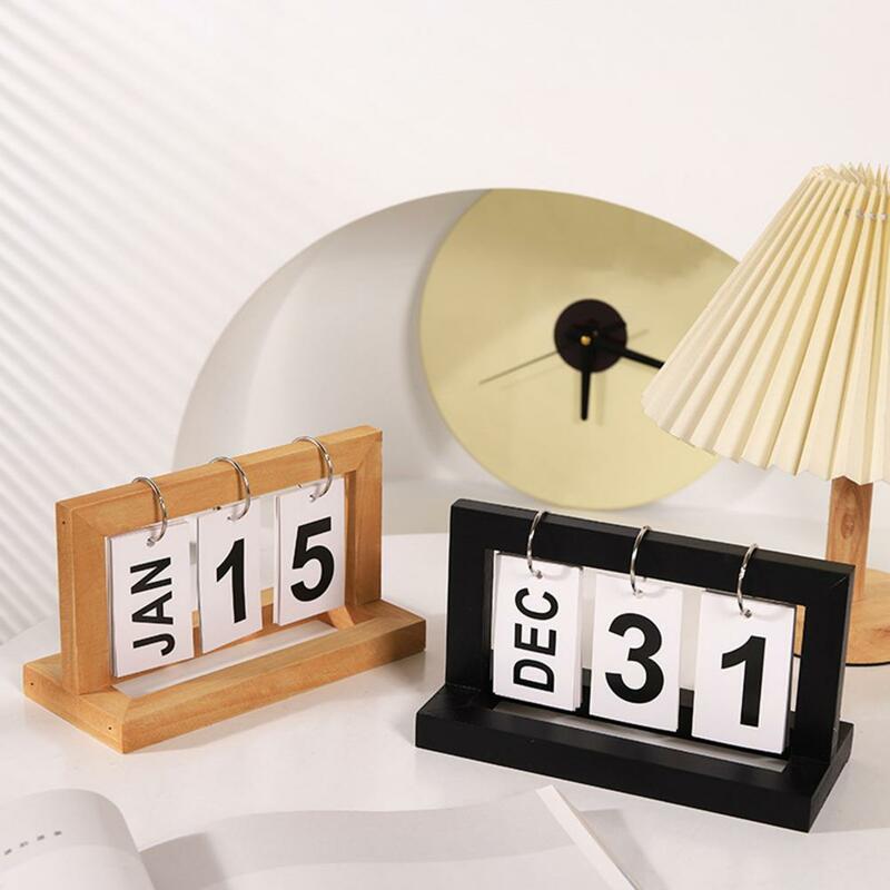 Kalendarz na biurko z litego drewna z metalowym żelaznym pierścieniem Odporny na rdzę drewniany wieczny kalendarz Ozdoba Organizer na biurko Dekoracja