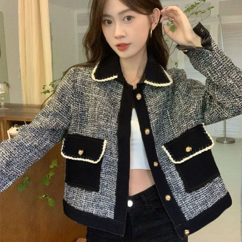 2024 Women Celebrity Loose Fashion Short Versatile Jacket Top Autumn Winter Female New Korean French Retro Small Fragrance Coat