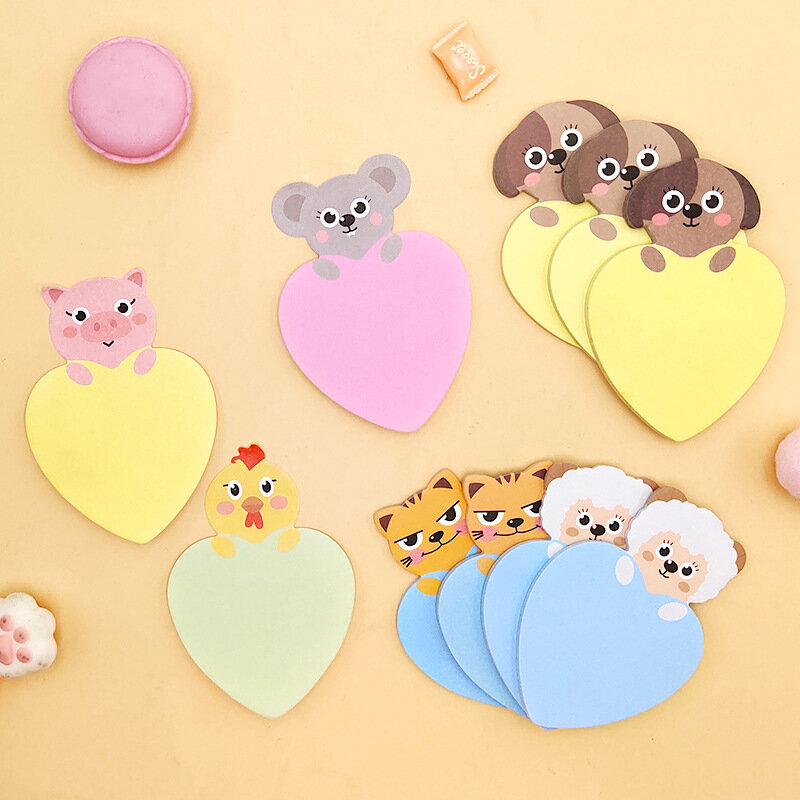 Cute Animal Sticky Notes for Women, Cute Memo Pads, Love Notepads, Heart Shaped, Sapo, Panda, Porco, Mouse, Tigre, Post Notepads, Papelaria, 25 Folhas